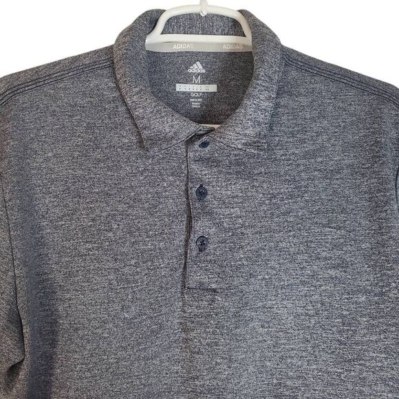 Adidas Marled Short Sleeve Performance Golf Polo Shirt Blue Grey UPF 30 Medium - Picture 2 of 12